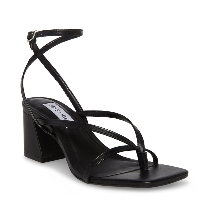 Black Steve Madden Alaina Leather Women's Heels Sandals | PH 3572OVU